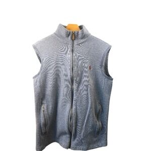 Polo‎ Ralph Lauren Mens Blue Full Zip Sweater Vest Mock Neck Pony Logo Heathered